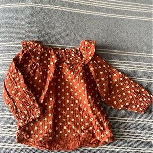 Girl blouse with collar rust color with dots 12-18 months